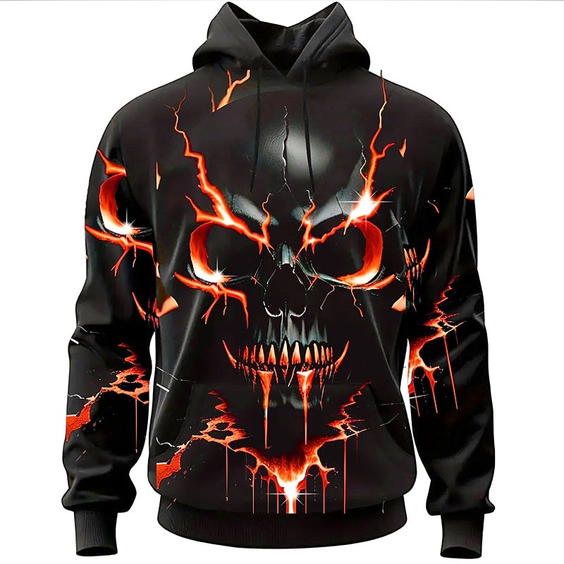 Sudadera con capucha y gráfico de calavera de Halloween para hombre, corte holgado