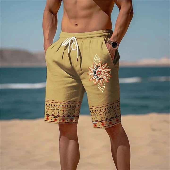 Men's Printed Beach Shorts with Solar Motif