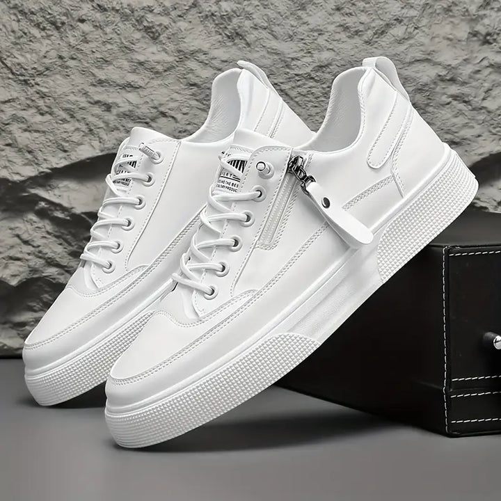 Men's Stylish Leather Trainers with Side Zip Closure-Metro Lane Plaza