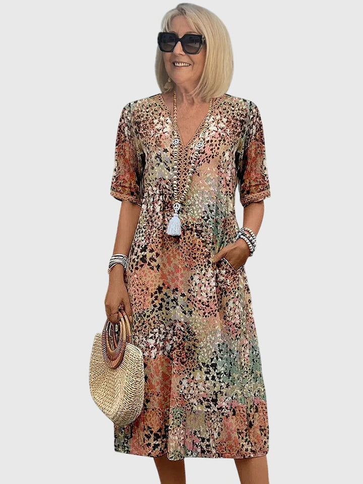 Women's Elegant Floral Midi Dress-Metro Lane Plaza