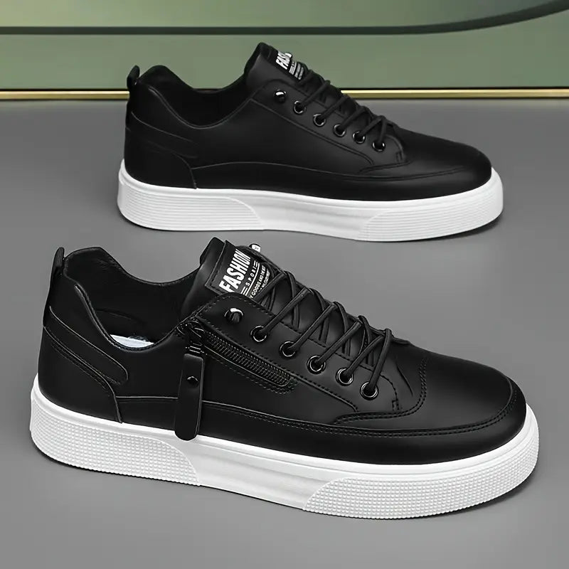 Men's Stylish Leather Trainers with Side Zip Closure-Metro Lane Plaza