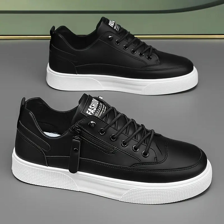 Men's Stylish Leather Trainers with Side Zip Closure-Metro Lane Plaza