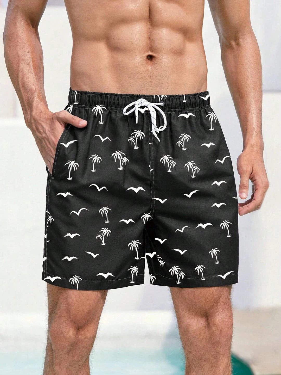 Men's Bathing Shorts with Tropical Palm Print