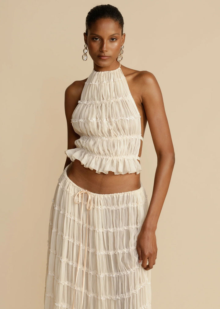Sophia | Women's 2pcs Dress Suit with Sleeveless Halter Top and Skirt-Metro Lane Plaza