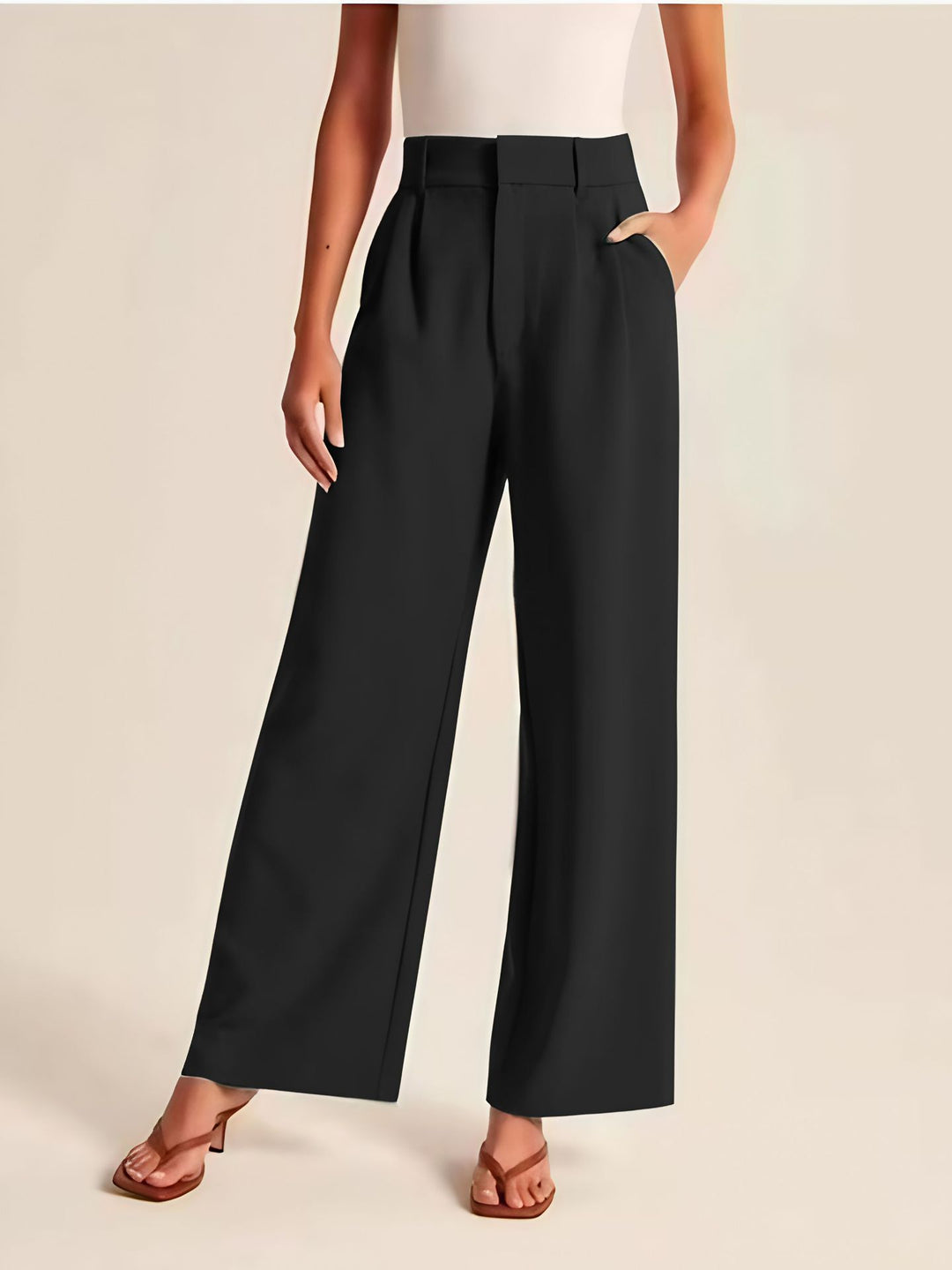 Casual Wide Leg Trousers with Pockets for Women - High Waist Style-Metro Lane Plaza