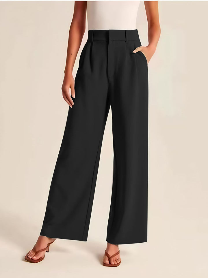 Casual Wide Leg Trousers with Pockets for Women - High Waist Style-Metro Lane Plaza