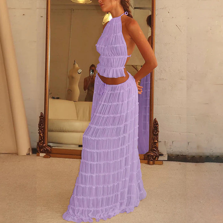 Sophia | Women's 2pcs Dress Suit with Sleeveless Halter Top and Skirt-Metro Lane Plaza