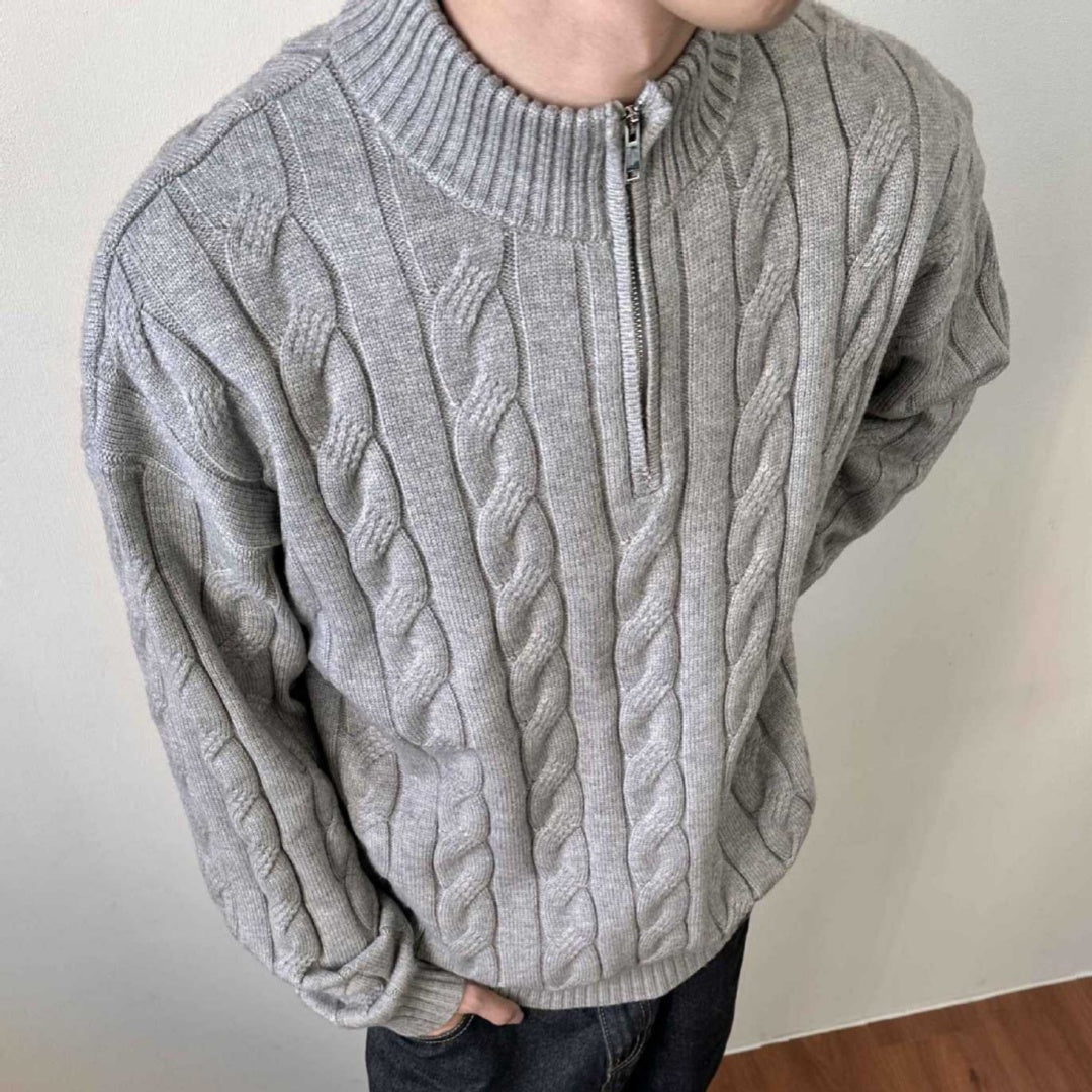 Pull en maille torsadée à fermeture éclair quart de longueur pour homme
