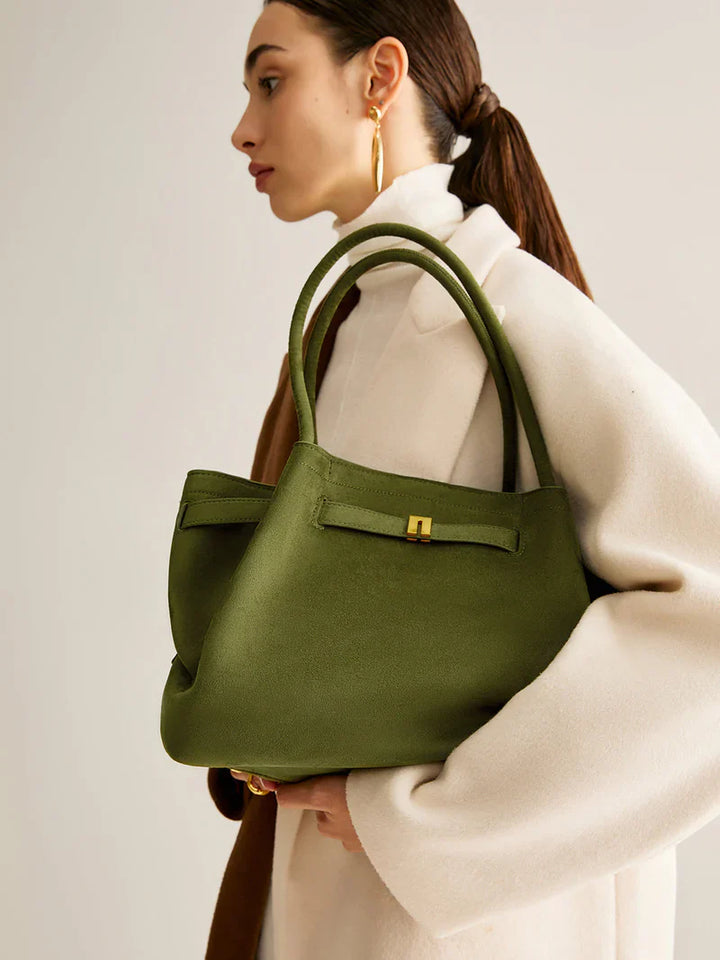Daphnie | Women's Suede Pleated Handled Bag-Metro Lane Plaza