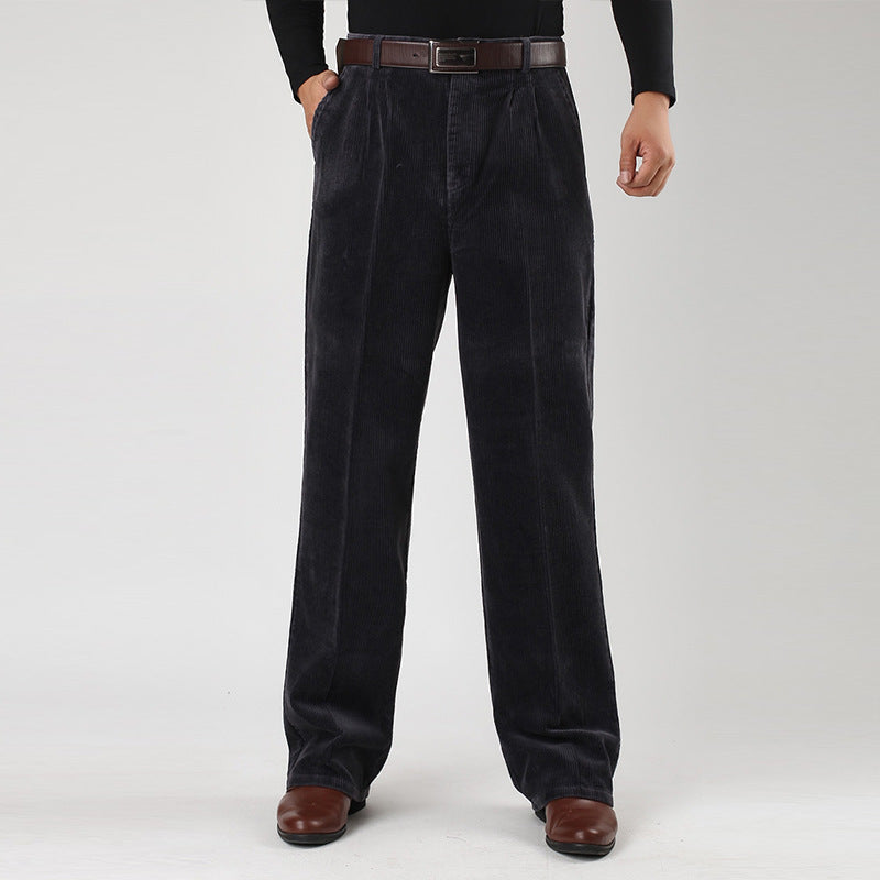 John | Men's Corduroy Trousers with Pleats and Wide-Leg Fit-Metro Lane Plaza