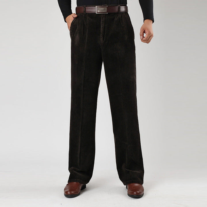 John | Men's Corduroy Trousers with Pleats and Wide-Leg Fit-Metro Lane Plaza