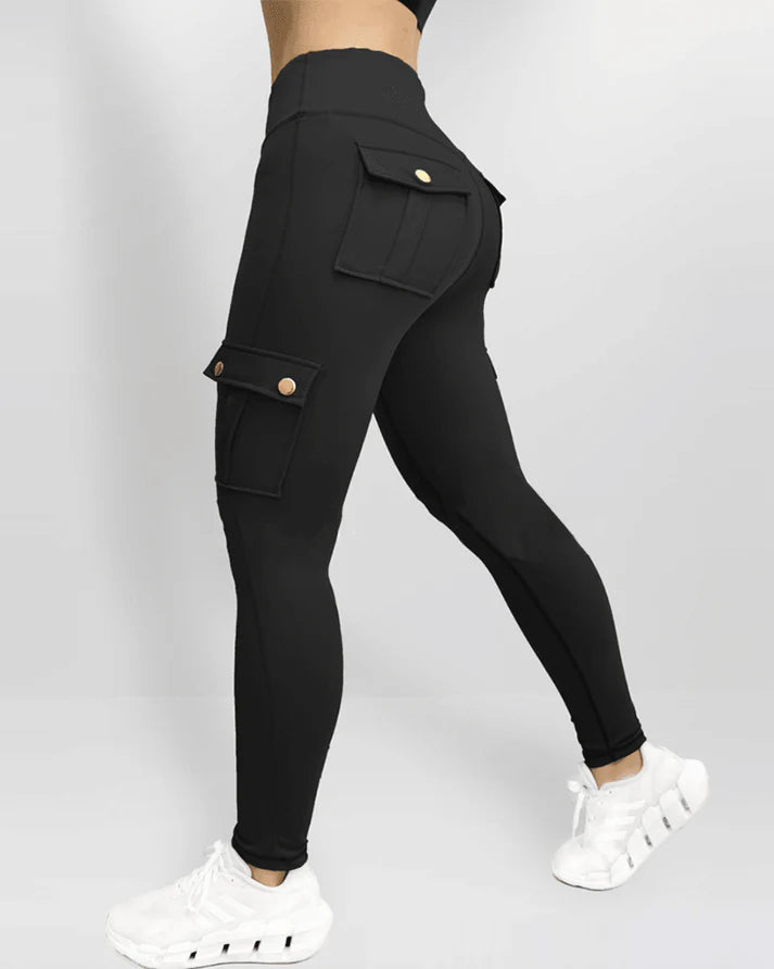 Emily | Women's Stretch Cargo Pocket Leggings-Metro Lane Plaza