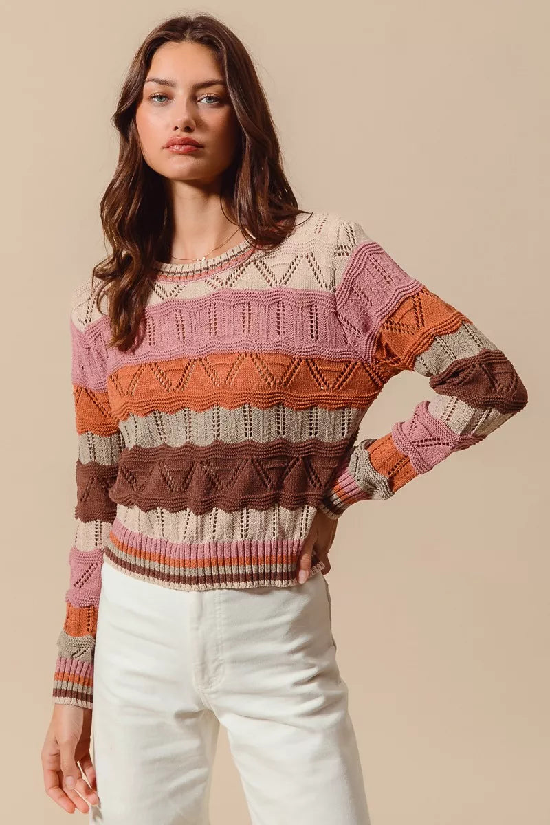 Camisola comprida de malha às riscas para mulher