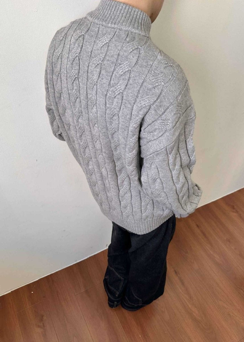 Pull en maille torsadée à fermeture éclair quart de longueur pour homme