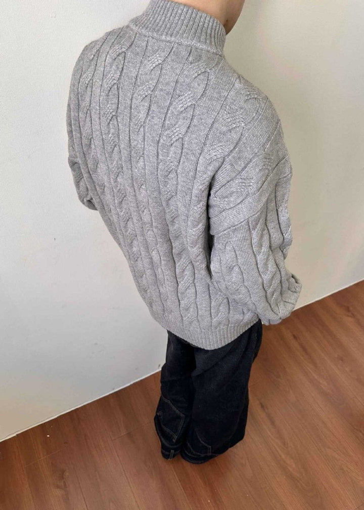 Pull en maille torsadée à fermeture éclair quart de longueur pour homme