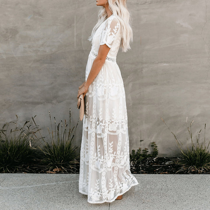 Denise | Women's V-Neck Long Maxi Dress-Metro Lane Plaza