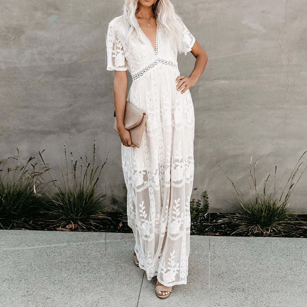 Denise | Women's V-Neck Long Maxi Dress-Metro Lane Plaza