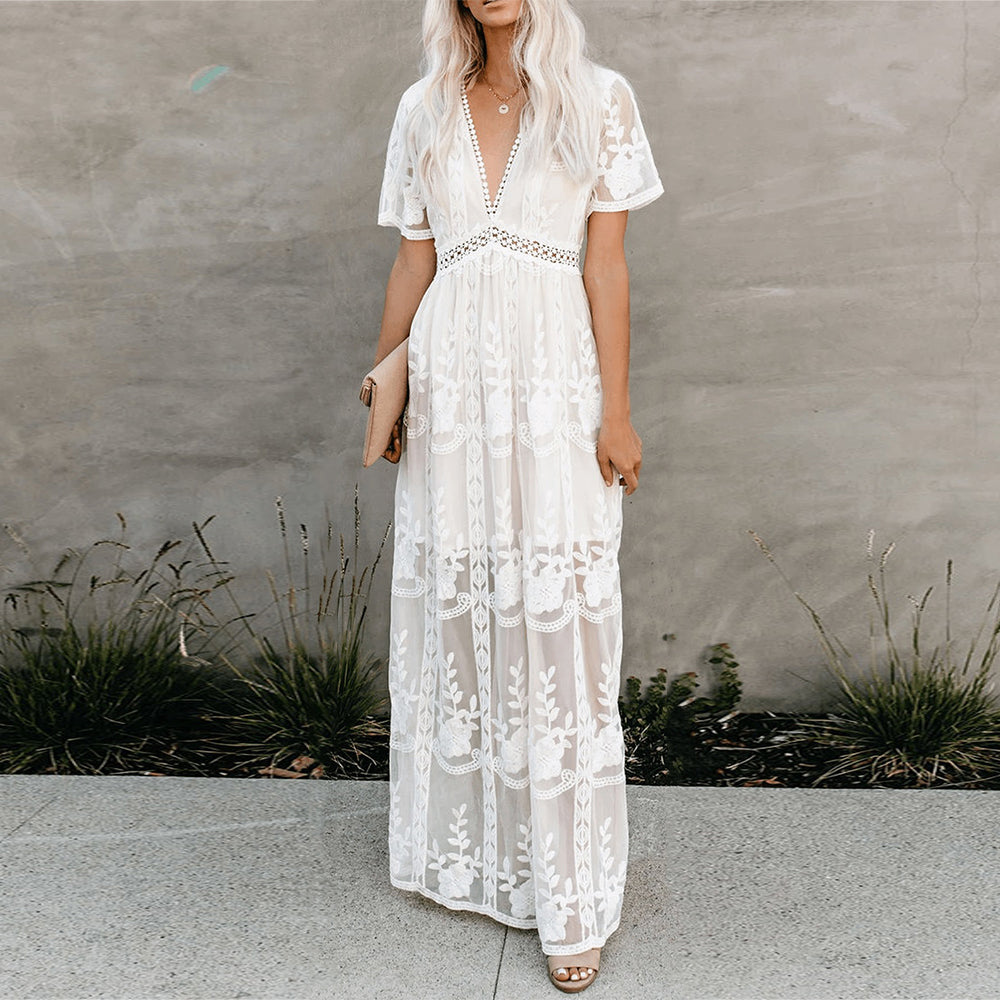 Denise | Women's V-Neck Long Maxi Dress-Metro Lane Plaza