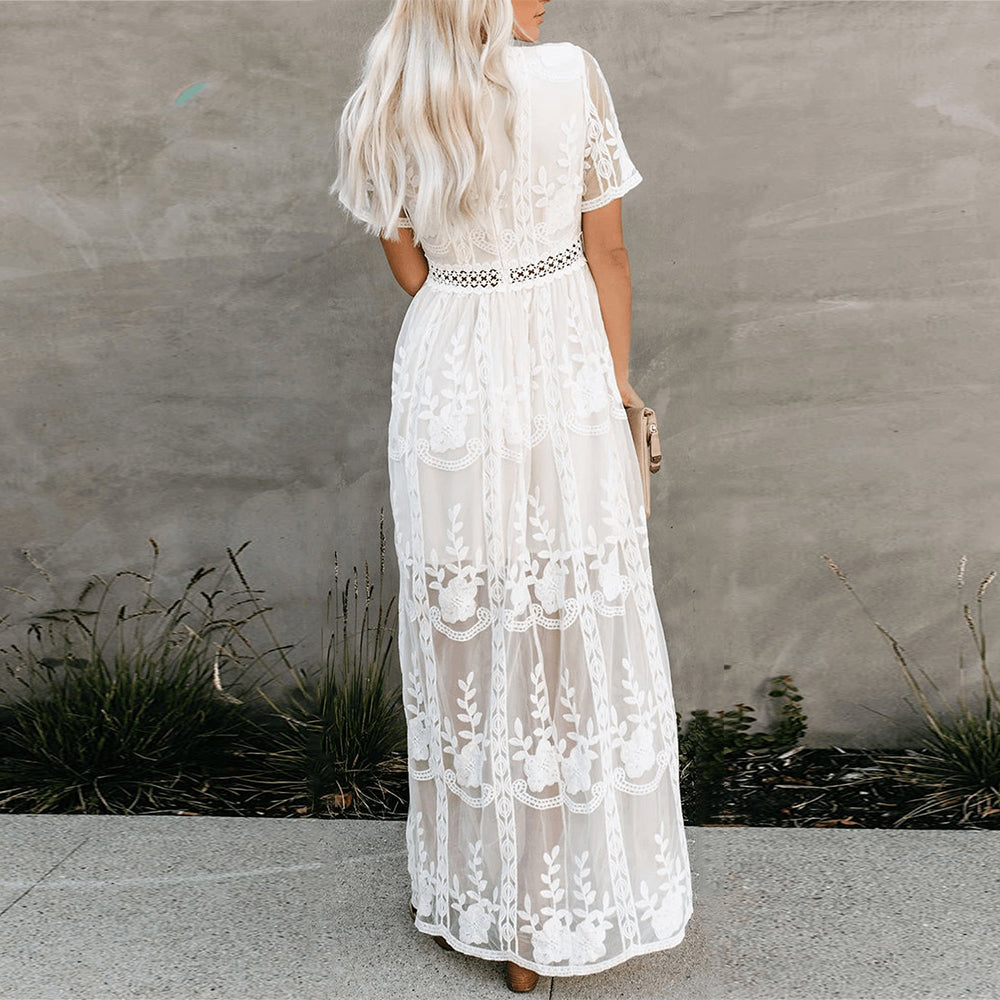Denise | Women's V-Neck Long Maxi Dress-Metro Lane Plaza