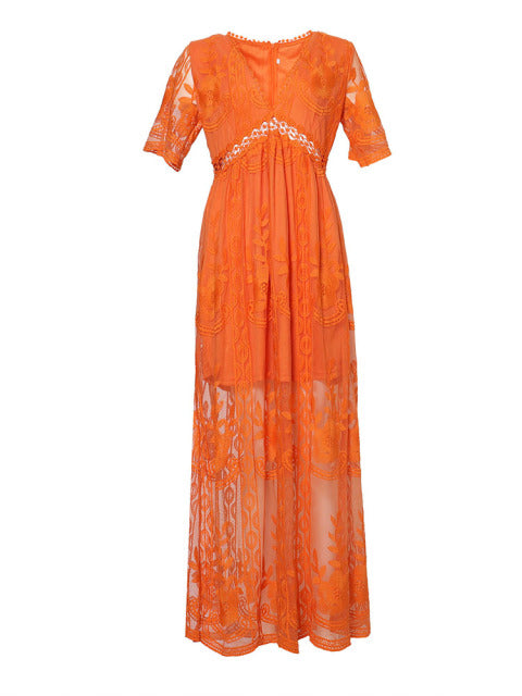Denise | Women's V-Neck Long Maxi Dress-Metro Lane Plaza