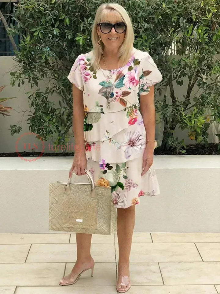 Women's Chic Ruffled Floral Midi Dress-Metro Lane Plaza