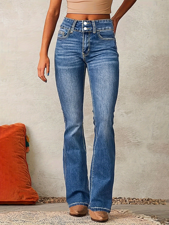 Aya | Women's High-Waisted Flared Jeans-Metro Lane Plaza