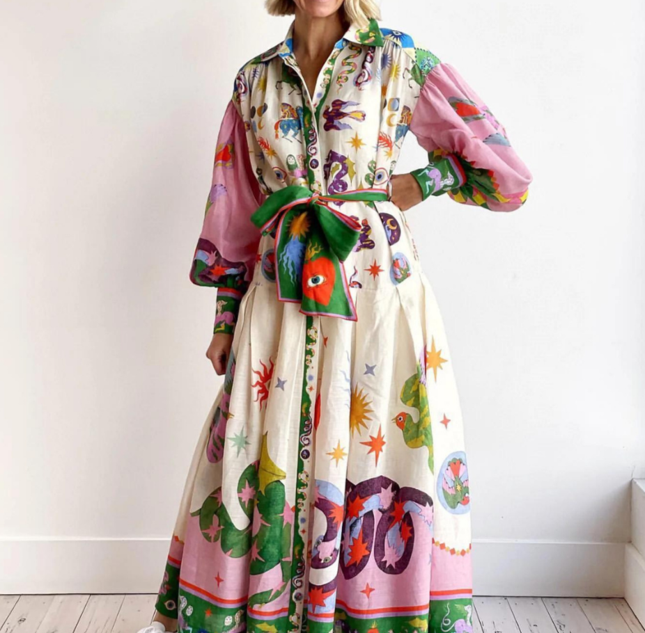 Dominique | Women's Floral Maxi Shirt Dress-Metro Lane Plaza