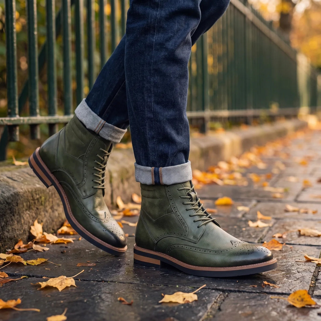 Botas brogue de punta alada para hombre