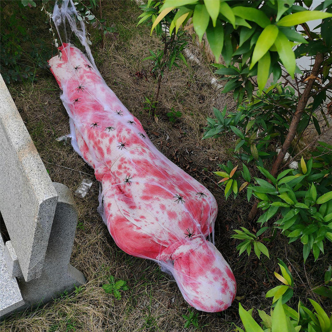 Cadáver en capullo colgante de 59in para mujer con luces de cadena cálidas para Halloween