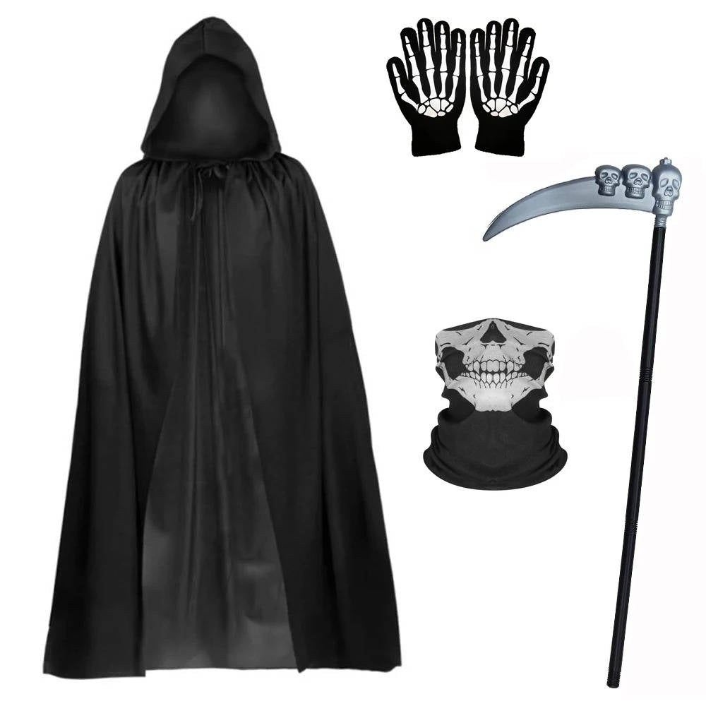 Costume da Tristo Mietitore con occhi luminosi e guanti da scheletro