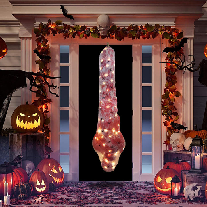 Cadáver en capullo colgante de 59in para mujer con luces de cadena cálidas para Halloween