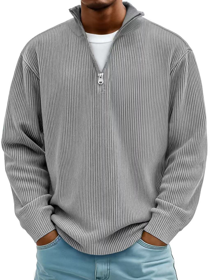 Pull en maille côtelée à manches longues, demi-fermeture zippée, pour homme
