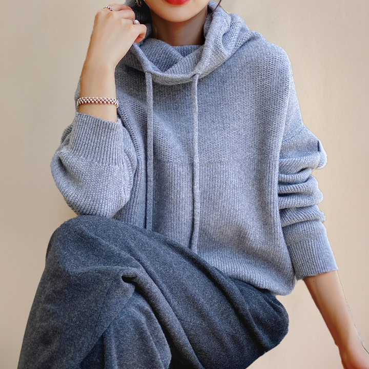 Hyggelig oversized sweater-hoodie til kvinder med sjalskrave