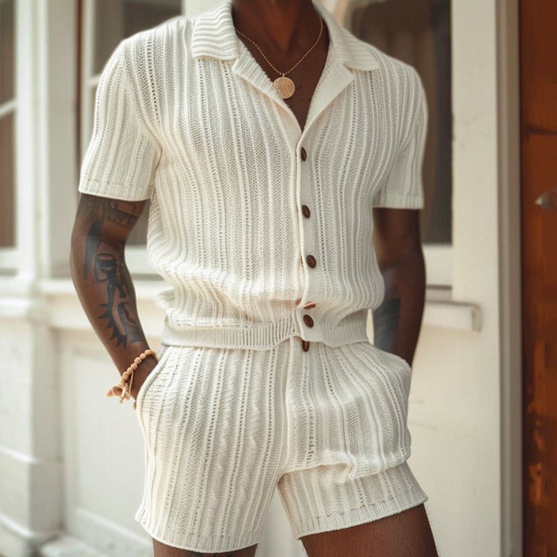 Dwayne | Men's Knit Button-Down Short Set-Metro Lane Plaza