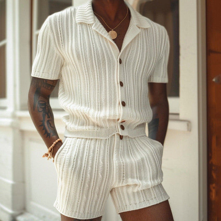 Dwayne | Men's Knit Button-Down Short Set-Metro Lane Plaza