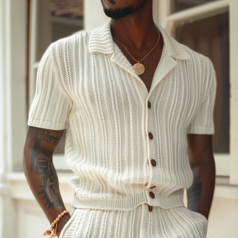Dwayne | Men's Knit Button-Down Short Set-Metro Lane Plaza