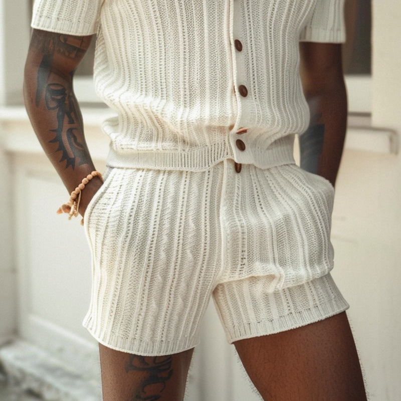 Dwayne | Men's Knit Button-Down Short Set-Metro Lane Plaza