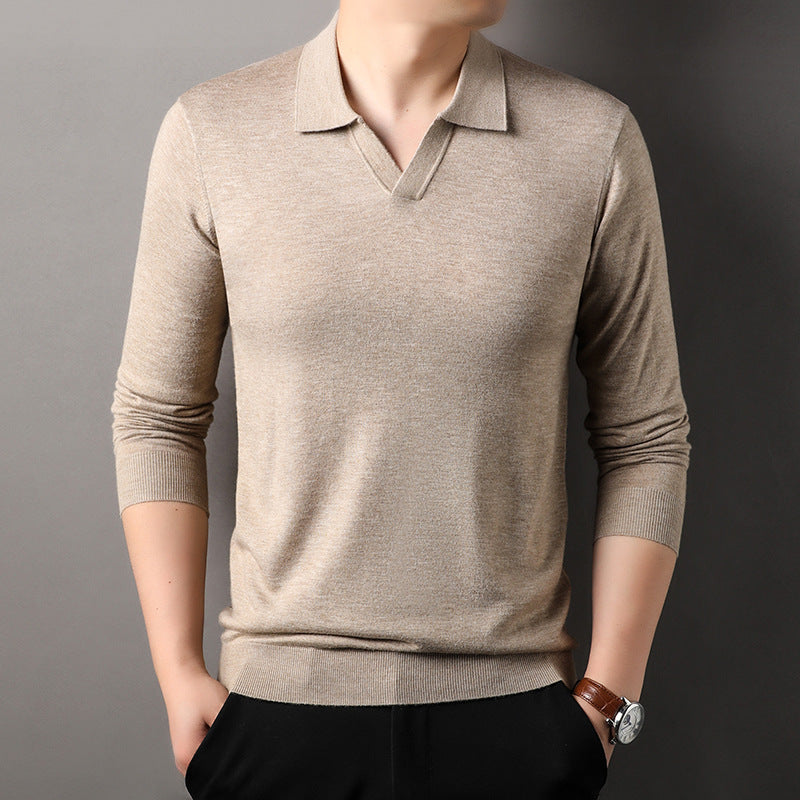 Dwayne | Men's Long Sleeve V-Neck Casual Polo Shirt-Metro Lane Plaza