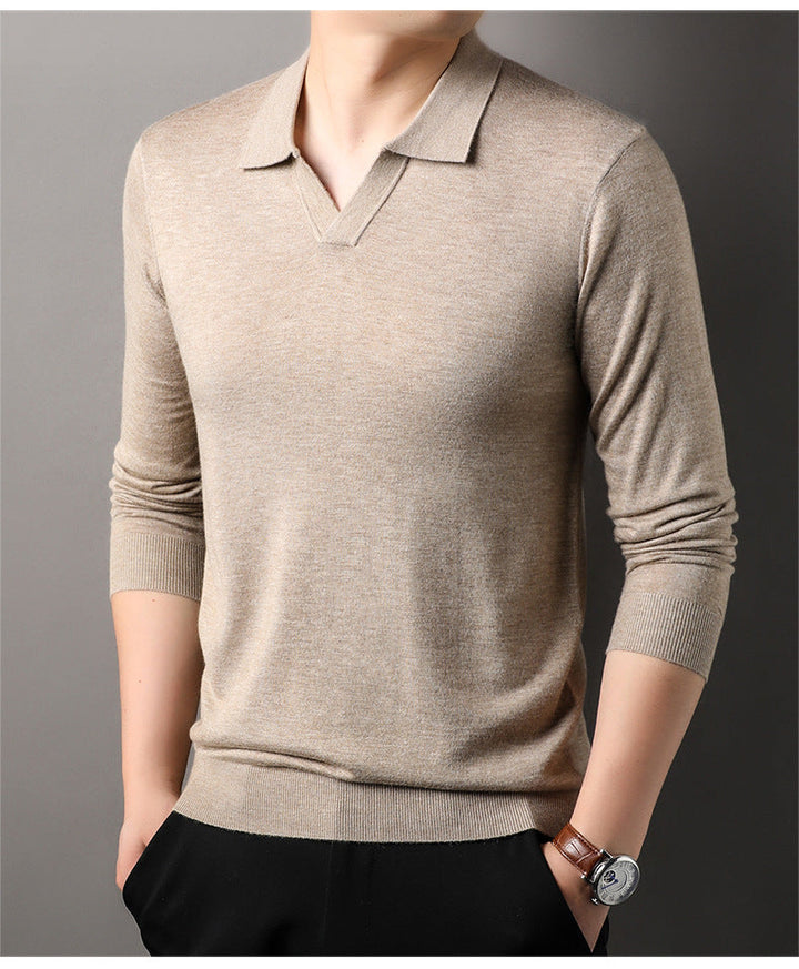 Dwayne | Men's Long Sleeve V-Neck Casual Polo Shirt-Metro Lane Plaza