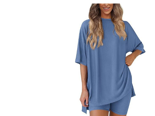 Summer Shorts Suit | Women's Loose T-Shirt & Slim Fit Pants-Metro Lane Plaza