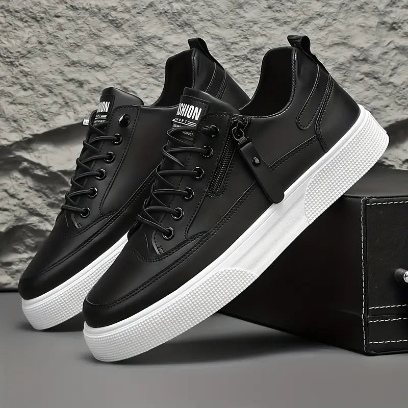 Men's Stylish Leather Trainers with Side Zip Closure-Metro Lane Plaza