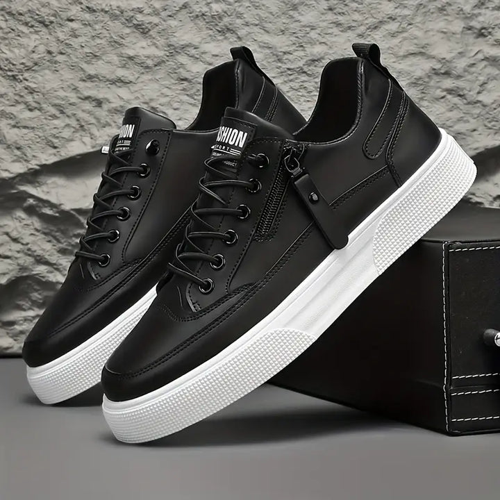 Men's Stylish Leather Trainers with Side Zip Closure-Metro Lane Plaza