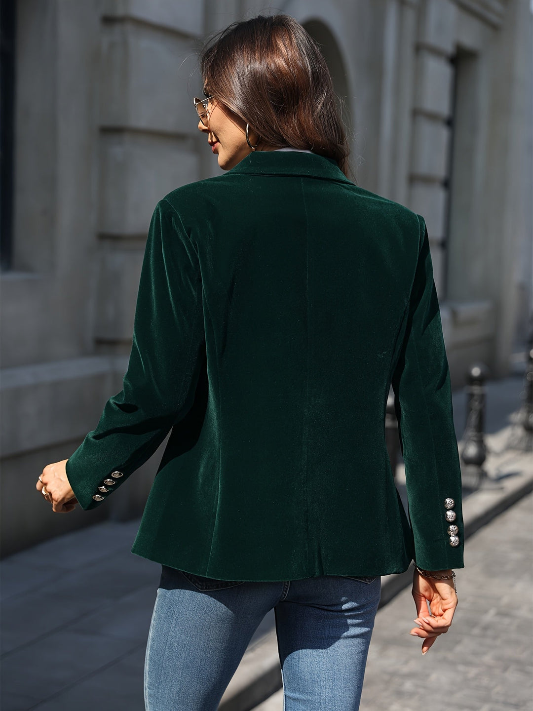 [Women's Velvet Blazer with Gold Buttons and Modern Style]-Metro Lane Plaza