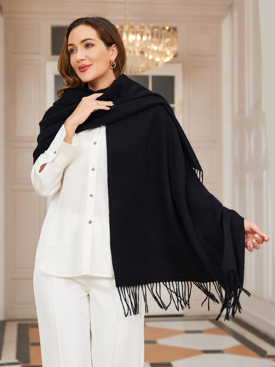 Dikra Wool Scarf | Women's Elegant Fringed Wool Scarf for Warmth-Metro Lane Plaza