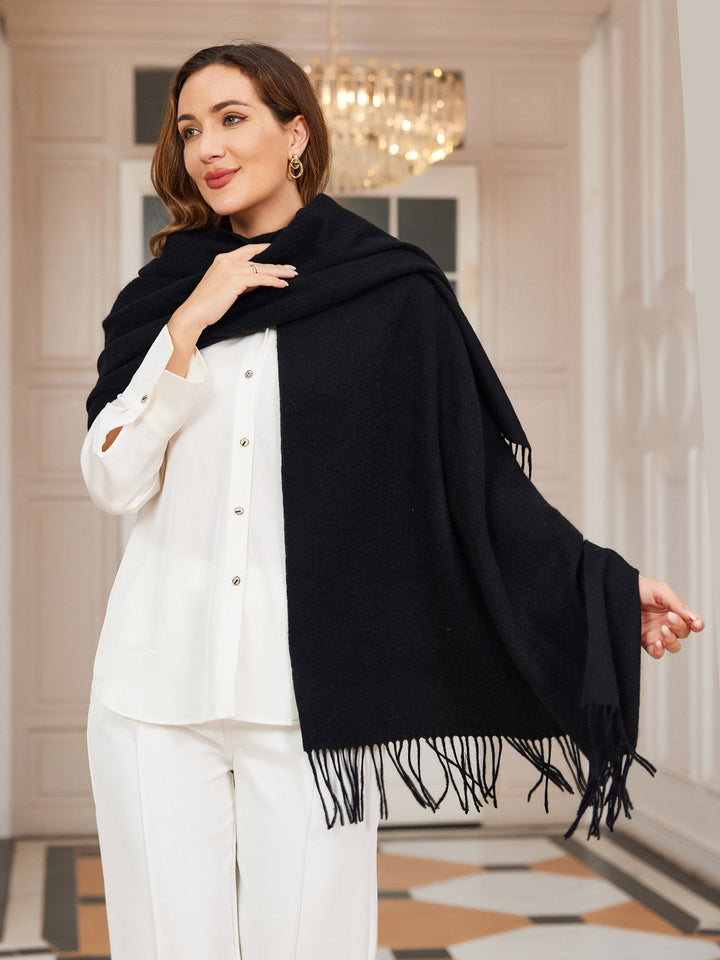 Dikra Wool Scarf | Women's Elegant Fringed Wool Scarf for Warmth-Metro Lane Plaza