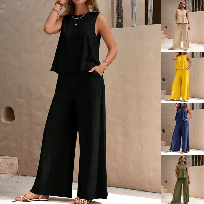 Elegant Spring Summer Women's Casual Loose Pants Set Outfit-Metro Lane Plaza