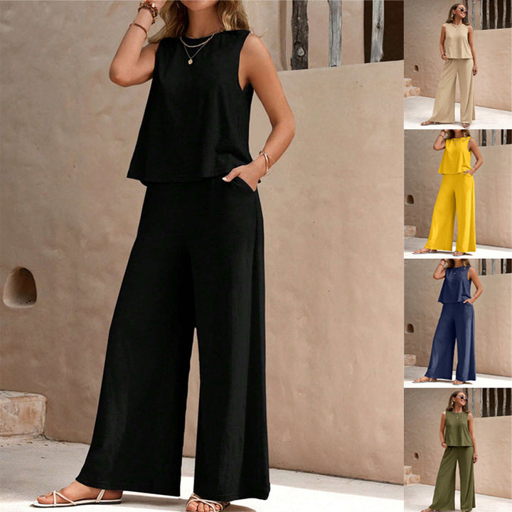 Elegant Spring Summer Women's Casual Loose Pants Set Outfit-Metro Lane Plaza