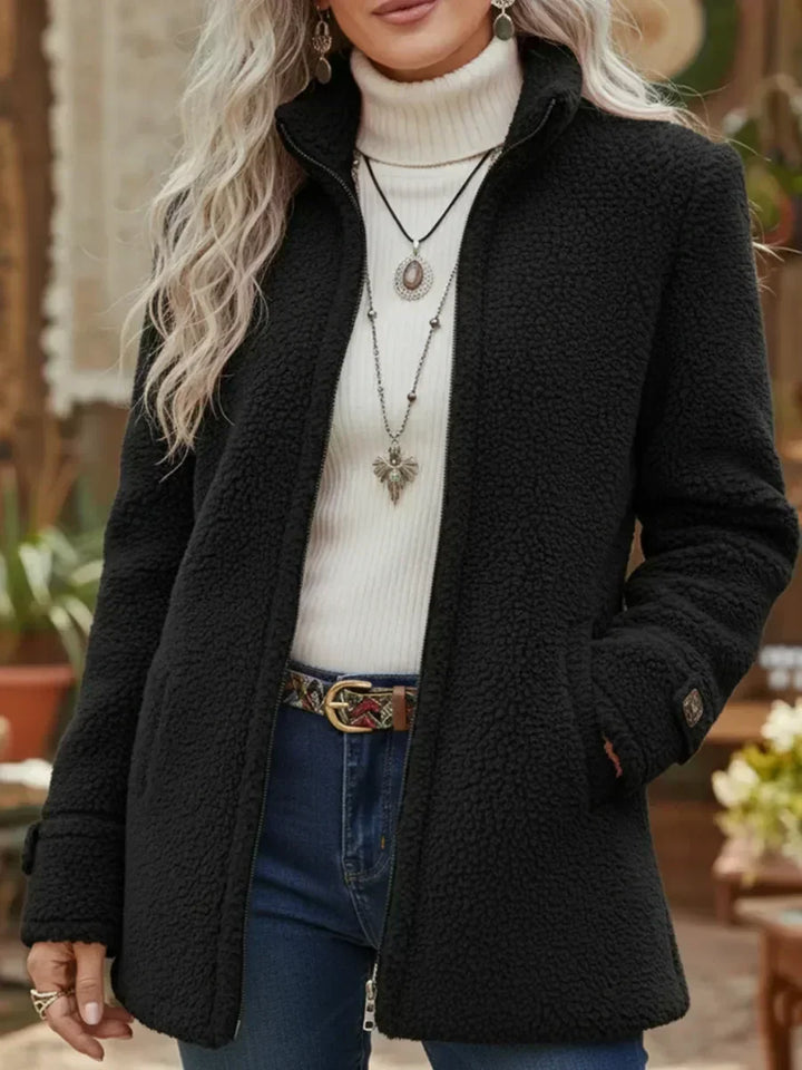 Women's Full-Zip Lambswool-Feel Stand Collar Jacket