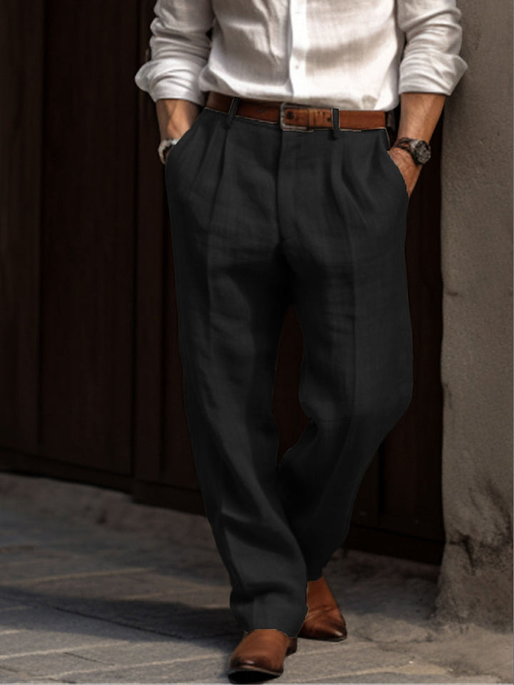 Men's Light Pleated Cotton Trousers-Metro Lane Plaza