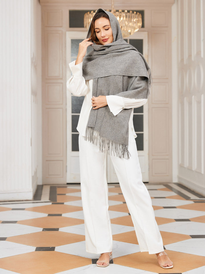 Dikra Wool Scarf | Women's Elegant Fringed Wool Scarf for Warmth-Metro Lane Plaza